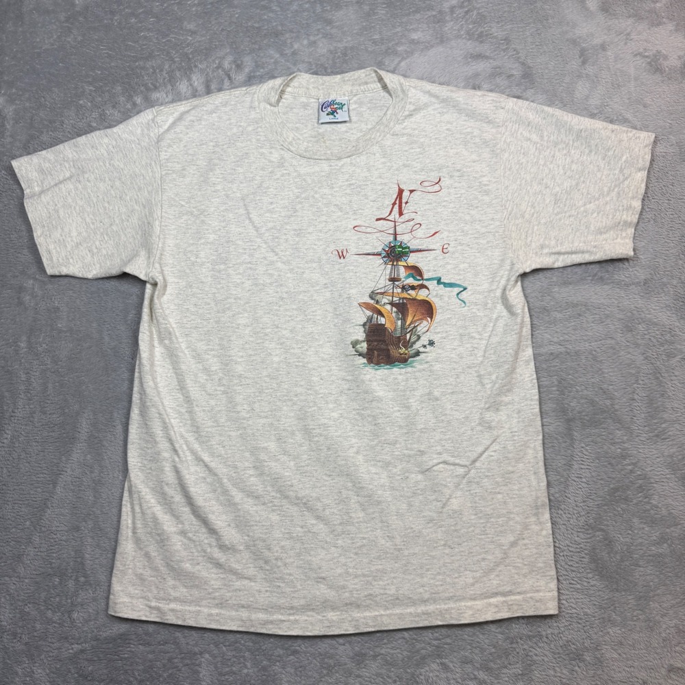 Vintage Caribbean Soul T Shirt Mens L Gray Shipwreck Rum Pirate Ship‎ 90s